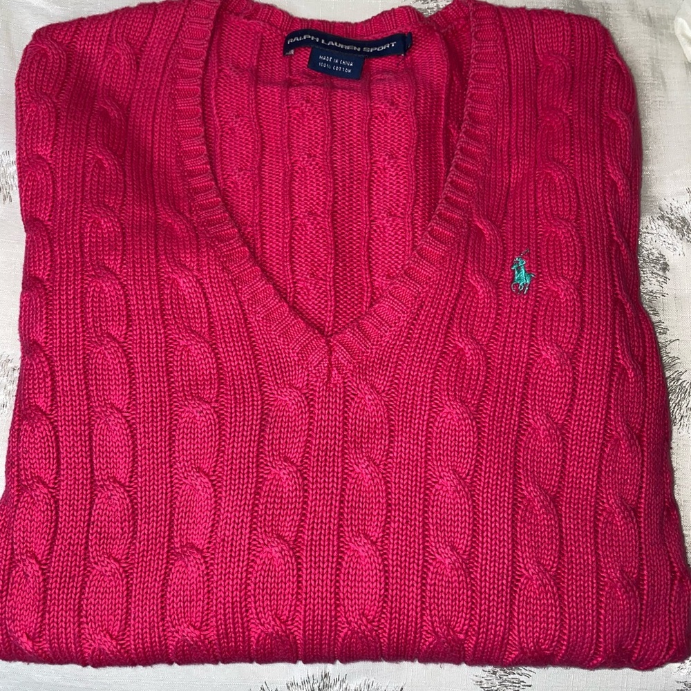 Ralph Lauren Cable-Knit V-Neck Sweater